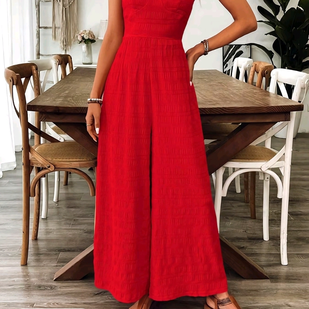 Red Wide-Leg Jumpsuit